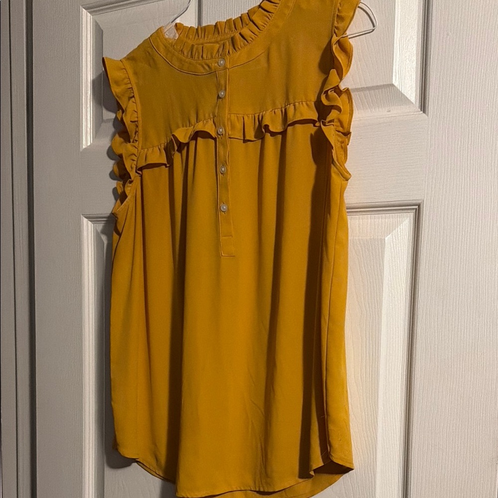 Ann Taylor Loft Women's Mustard Ruffle Sleeveless Blouse